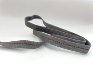 Fancy rigid grey ribbon with red stripe RRM1922
