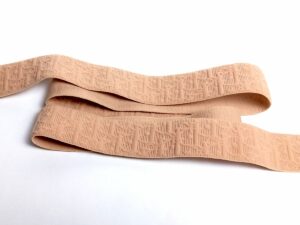 Elastisches Jacquardband 20 mm, beige mit Motiven - MJE3073/20